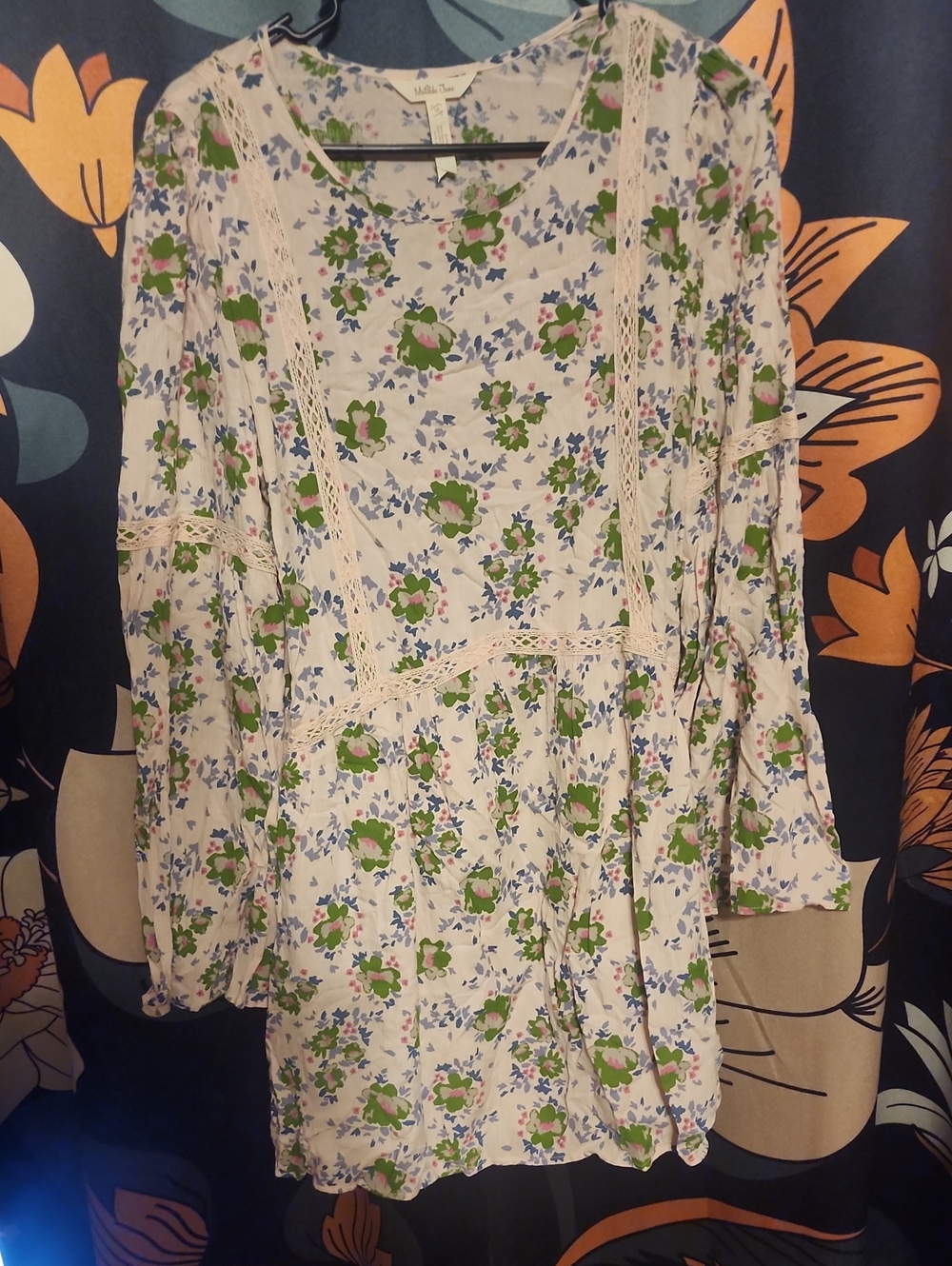 Matilda Jane White Floral Long Sleeve Dress with Green & Blue Flowers